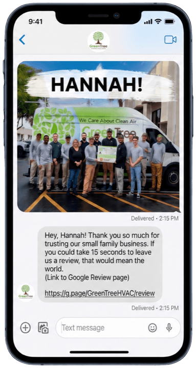 Example personalized review request to a customer named Hannah